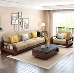 Vinod Handicraft Sheesham Wood 4 Seater Sofa Set 3+1 for Living Room Bedroom Hall Home Office Wooden 4-Person Sofa Furniture (Walnut Finish)