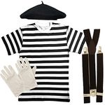 Mens French Mime 4 Pieces Fancy Dress Set Costume (Small)