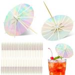 50Pcs Drink Umbrellas Cocktail Picks, Umbrella Drinks Sticks Wood Toothpicks Cocktail Umbrellas for Drinks Cupcake Appetizers, Umbrella Sticks Drink Toppers Party Decoration Supplies(Fluorescent)