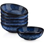 vicrays Ceramic Salad Bowls Set for Kitchen, Serving - 32 Ounce Soup Bowls, Pasta Bowls, Chip Resistant, Dishwasher Microwave Safe, Large, Fluted, stoneware, Set of 6 (Blue)