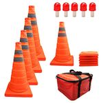 HYDDNice 5 Pack 18" Collapsible Traffic Cones with LED Lights Reflective Safety Cones 2 Reflective Silver Strips