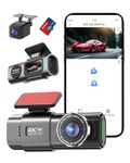 Dash Cam 4K UHD Front and 1080P Rear with 64GB SD Card 2160P WiFi Car Camera Dual Dashcam for Cars,Smart App Control,WDR,Super Night Vision,Parking Mode,G-Sensor,Loop Recording,Support 256GB Max