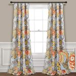 Lush Decor Light Gray and Green Sydney Curtains | Floral Garden Room Darkening Window Set for Living, Dining, Bedroom Long x 52” Wide, 95" L Panel Pair, Gray & Green