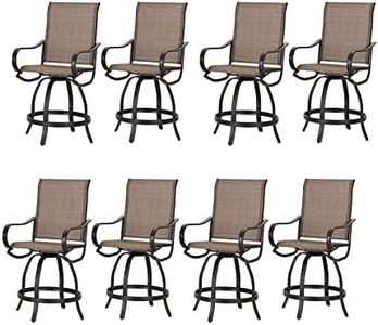 PHI VILLA Outdoor Swivel Counter Height Stools Set of 8,Patio Bar Chairs with Quick-Drying Fabric and Metal Frame Durable and Sturdy, Waterproof, Rustproof,High Patio Chairs for Garden, Yard, Poolside