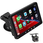 Portable Car Stereo, Wireless Apple Carplay & Android Auto, 1080P HD Touch Screen Radio with BT 5.0, Mirror Link Support Truck & RV Dash Mount (7 Inch + Camera)