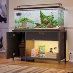 Bestier 55-75 Gallon Fish Tank Stand with Power Outlet & LED Light, 49"x19" Heavy-Duty Metal Aquarium Stand with Cabinet & Drawer for Accessories Storage, Suit for Reptile/Turtle Terrarium