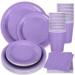 Whaline 100Pcs Lavender Tableware Set Light Purple Disposable Dinnerware Set 50Pcs Paper Plates 25Pcs Napkin 25Pcs Cups for Wedding Birthday Bride Shower Party Supplies Table Decor