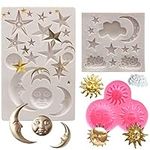 Fangleland Moon and Star Silicone Moulds, Sun Moon and Stars Silicone Fondant Cake Mold for Sun Moon Little Star Theme Party and Wedding Chocolate Candy Biscuit Decorations