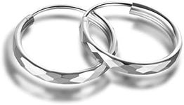 Halo's London (c) 9CT White Gold Diamond Cut Hoop Earrings 20MM Sleepers + Gift Box