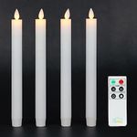 Fanna 4 White Flickering Flameless Taper Candles, Real Wax Finished Battery Operated Candles with Remote, 8 Batteries Included