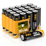 EBL AA Rechargeable Batteries for Outdoor Solar Lights 20 Counts, Performance AA Batteries for Solar Garden Lights, TV Remotes, Flashlight