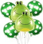 6Pcs Frog Balloons Decorations Large Green Frog Mylar Foil Balloons Green Pie-shaped Dotted Balloons for Animal Frog Themed Birthday Baby Shower Garden Party Supplies