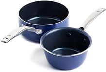 Blue Diamond Cookware 1QT and 2QT Saucepan Set, Diamond Infused Ceramic Nonstick, PFAS and PFOA-Free, Dishwasher Safe, Oven Safe, Durable, Versatile, Easy Clean, Even Heating, Blue