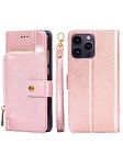 Arseaiy Case for Samsung Galaxy J2 pro 2018/J250/Grand Prime pro 2018/J2 core Flip Phone Case PU Leather Zipper Pocket Wallet Case Cover with Card Holder Kickstand Shell Pink