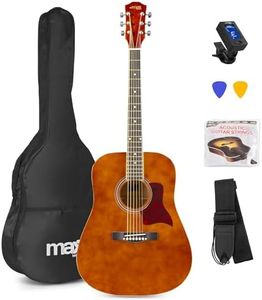 Max SoloJam Guitare Acoustique Adulte Débutant - Bois Naturel Foncé, Cordes en Acier, Accordeur Digital, Sac de Transport, Médiators, un Jeu de Cordes et une Sangle, Pack Idéal pour Débutants