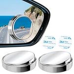 2 Pcs Blind Spot Mirrors Car 360°Rotate Round HD Glass Adjustable Automotive Stick-on blind spot mirror convex side mirror blindspot (Silver)