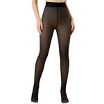 Women's Tights Fleece Lined Winter Thermal Pantyhose Faux Translucent Thick Fleece Leggings Warm Tights Sheer Stockings (Small, Medium, Black - Lined Thick)