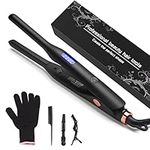 Pencil Flat Iron for Short Hair, Pro Straightener and Curler 2 in 1 Ceramic Mini Small Flat Iron for Short Hair, Beards & Pixies, 3/10Inch Straightener Iron for Men's Quick Grooming Gift (Black)