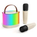 Aourow Mini Karaoke Machine for Kids,Portable Bluetooth Speaker with 2 Wireless Microphones,Ideal Musical Present for Children,Great Birthday Present for 4, 5, 6, 7, 8+ Years Old Girls&Boys(Beige)