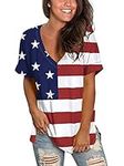 Women American Flag T-Shirt 4th of 