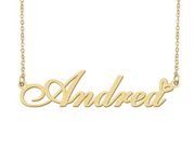 18k Gold Plated Andrea Name Necklace Heart Charm Pendant Stainless Steel Graduation Jewelry for Womens Teens 16"