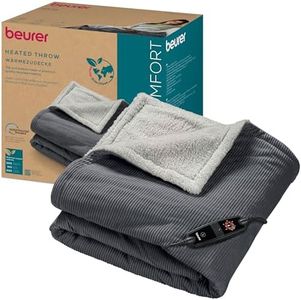 Beurer Couverture chauffante HD 80, Couverture chauffante en Velours côtelé Doux, en matériau recyclé, 6 réglage de la température, système de sécurité, Lavable en Machine, 180x130 cm, Gris Foncé