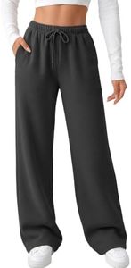AUTOMET Women's Wide Leg Sweatpants Fleece Lined Baggy Straight Leg Lounge Pants Fall Outfits Athletic Joggers with Pockets Darkgrey L