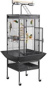 Yaheetech 61-inch Playtop Wrought Iron Large Parrot Bird Cages with Rolling Stand for Cockatiels Amazon Parrot Quaker Conure Parakeet Lovebird Finch Canary Small Medium Parrot Cage Birdcage, Black