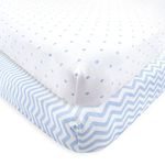 Luvable Friends Unisex Baby Fitted Crib Sheet, Blue Chevron Stars, One Size