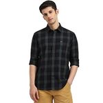 Arrow Men's Checkered Full Sleeve Slim Fit Point Collar Cotton Casual Shirt Black