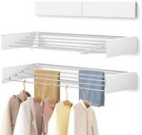 Laundry Drying Rack Collapsible, Wall Mounted, Clothes Drying Rack, 31.5" Wide, 13.1 Linear Ft, 5 Aluminum Rods, 45 lb Capacity, with Wall Template, Screwdriver Bit(White)