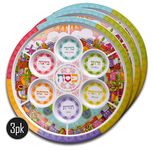 Ner Mitzvah Seder Plate for Passover - Melamine 12" Passover Seder Plate - Multicolored Jerusalem Passover Plate - 3 Pack