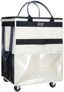 TOJNMAKE Reusable Grocery Bag On Wheels Shopping Trolley with 8 Pockets and Zipper Cover Foldable Rolling Tote, Heavy Duty Handles, Carries Up to 66 LBS (Large, Beige)