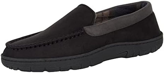 Hanes Men's Textured Moccasin Slipper, Black, Large