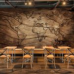 Retro Style 3D Wallpaper Wall Mural, Wood Grain World Map Background Mural, Silk Removable Artistic Wallpaper for TV Background Living Room Bedroom Ceiling Restaurant Home Decor (169.3"W x 118.2"H)