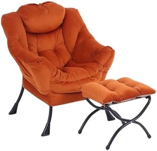 LITA Lazy Chair with Ottoman, Modern Lounge Accent Chair with Armrests and a Side Pocket, Leisure Upholstered Sofa Chair Set, Reading Chair with Footrest for Small Space, Corner Chair,Orange