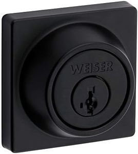 Weiser Elements Matte Black Square Deadbolt Lock, ANSI/BHMA Grade 3 Certified Front Door Lock, Kick Proof, Bump Proof & Anti-theft Exterior Door Lock with Key, Traditional Door Locks for Entry Door