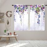 Riyidecor Wisteria Curtains Drapes Purple Floral Rustic Flower Blossom Lilac Watercolor Vine Leaves Plants Botanical Nature Rod Pocket Women Bedroom Living Room Treatment Fabric 2 Panels 42Wx45H Inch