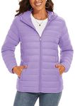 TACVASEN Womens Winter Puffer Lightweight Jacket with 3 Pockets Hooded Quilted Long Sleeve Zip-up Casual Coat,Light Purple XXL