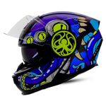 Steelbird SBH-40 Octopus ISI Certified Full Face Graphic Helmet for Men and Women with Inner Smoke Sun Shield (Medium 580 MM, Glossy Black Chrome Blue)