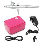 Airbrush Makeup Set Pinkiou Air Brush Kit for Face Paint with Mini Compressor 0.4mm Needle and Nozzle Nail Body Paint SP16 (RED)