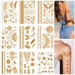 MAYCREATE® 9 Sheets Temporary Tattoo for Women and Men Golden Tattoo Sticker Waterproof Assorted Temporary Tattoo Forearm Tattoo for Body Art Arm Hand Neck Tattoo