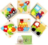 Wooden Puzzles Toddler Toys for 1 2 3 Year Old Boys Girls Montessori Jigsaw Puzzles with 6 Packs Vehicle Shape Preschool Sensory Learning STEM Toys for Kids Infant Toddlers Educational Games Gifts