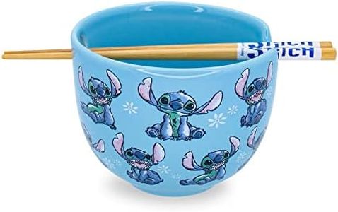 Disney Lilo & Stitch Japanese Ceramic Dinnerware Set | Includes 20-Ounce Ramen Noodle Bowl and Wooden Chopsticks