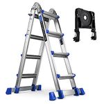 HBTower Ladder, A Frame 4 Step Extension Ladder, 15 Ft Multi Position Ladder with Removable Tool Tray and Stabilizer Bar, 330 lbs Capacity Telescoping Ladder for Household and Outdoor Wor