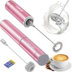 Electric Milk Frother Handheld,Travel Coffee Drink Mixer Batteries Included, 304 Stainless Steel Whisk for latte Cappuccino,Bulletproof Coffee Hot Chocolate,Egg Rose Pink