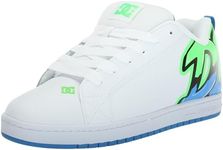 DC Men's Court Graffik Casual Skate Shoe, White/Lime/Turquoise, 17