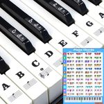 Piano Keyboard Stickers with Piano Chord Chart，for 88/61/54/49 Key,Note Labels for Beginners and Kids, Piano Notes Guide Piano Key Stickers for Learning (Black Stickers+Chord Chart)