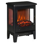 HOMCOM Electric Fireplace Heater, Freestanding Fireplace Stove with Realistic Adjustable Flame Effect and Adjustable Temperature, Overheating Safety Protection, 750W/1500W, Black