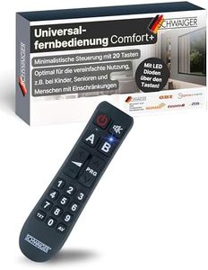 SCHWAIGER Universalfernbedienung Comfort+ I Seniorenfernbedienung mit 20 Tasten I einfache Bedienung I Ersatzfernbedienung für 2 Geräte I vorprogrammiert für Samsung, LG, Sony, Philips, Panasonic
